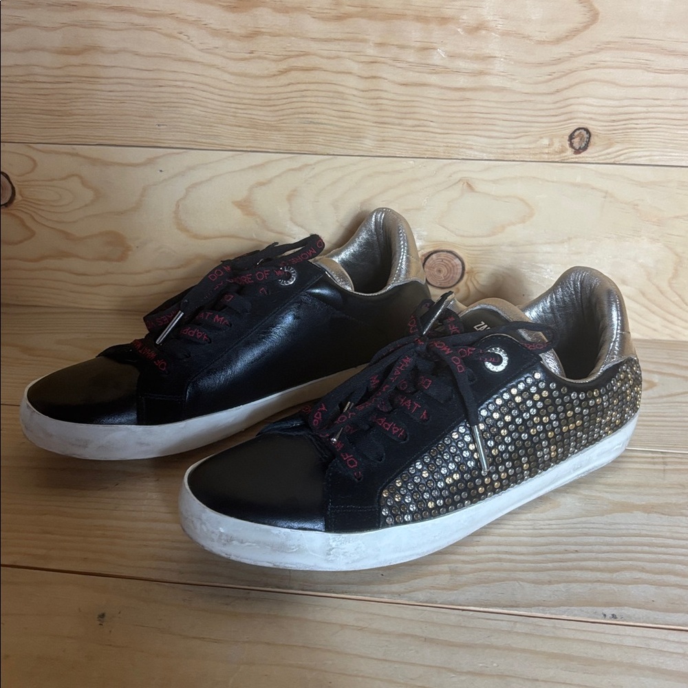 Zadig&voltaire black leather studded sneakers‎